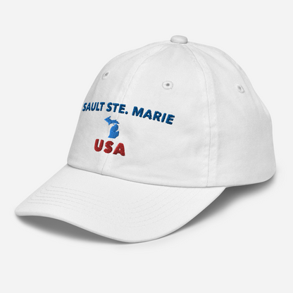 'Sault Ste. Marie USA' Youth Baseball Cap (w/ Michigan Outline)
