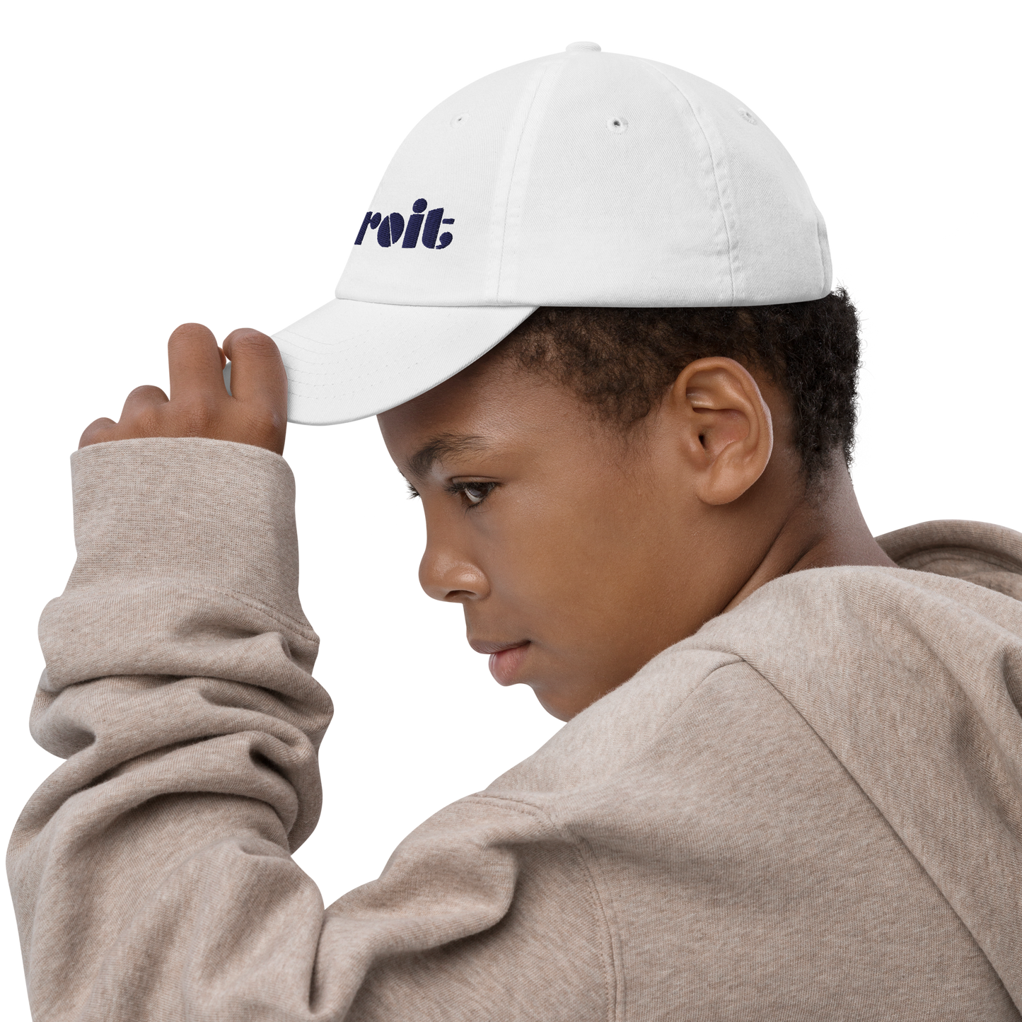 'Detroit' Youth Baseball Cap | White/Black Embroidery