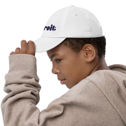 'Detroit' Youth Baseball Cap | White/Black Embroidery