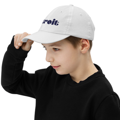 'Detroit' Youth Baseball Cap | White/Black Embroidery