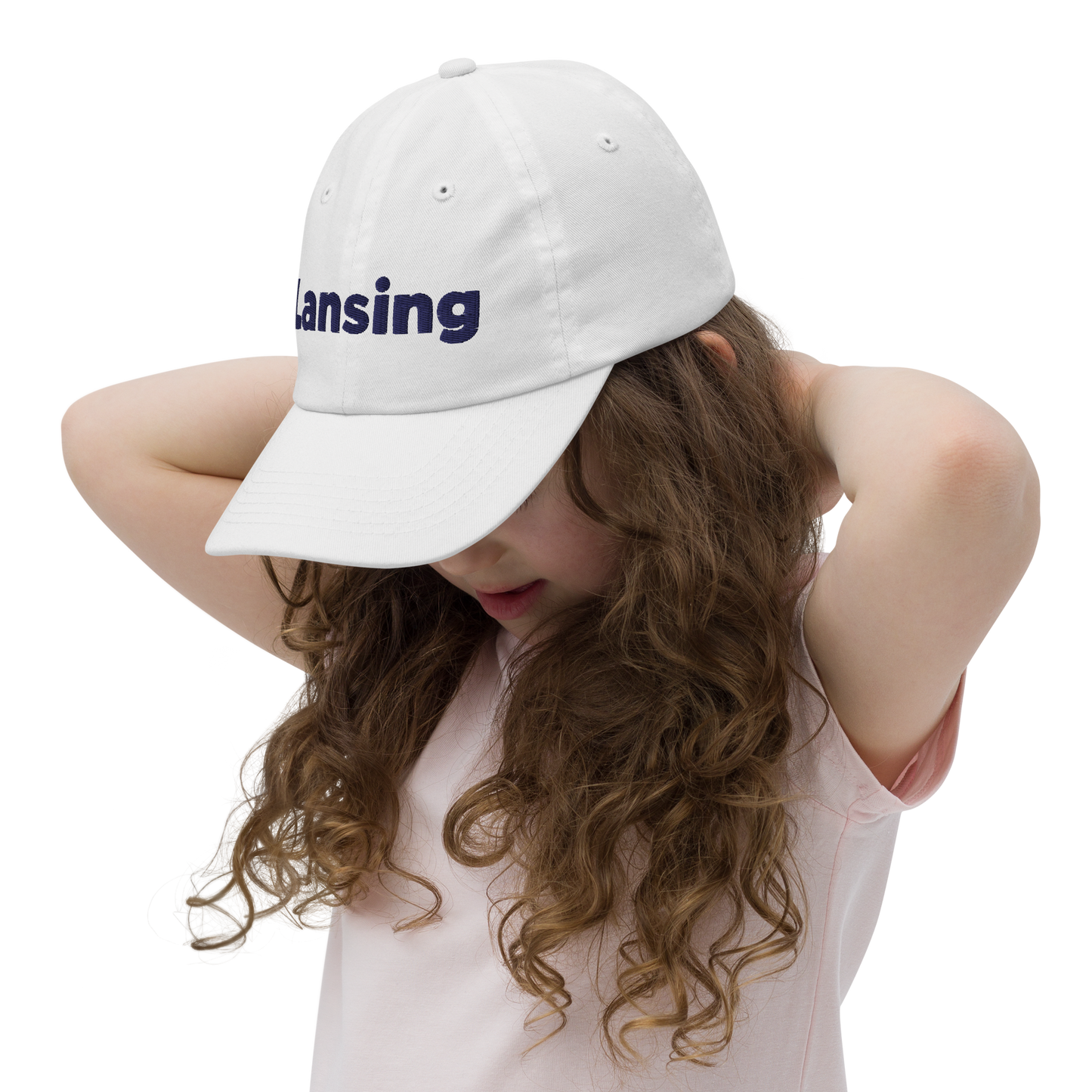 'Lansing' Youth Baseball Cap | White/Navy Embroidery