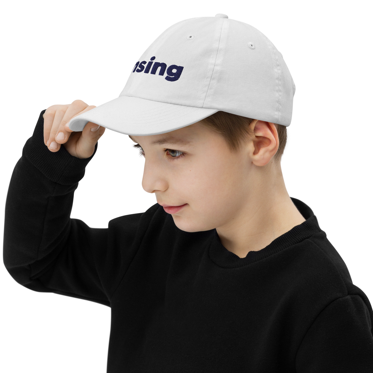 'Lansing' Youth Baseball Cap | White/Navy Embroidery