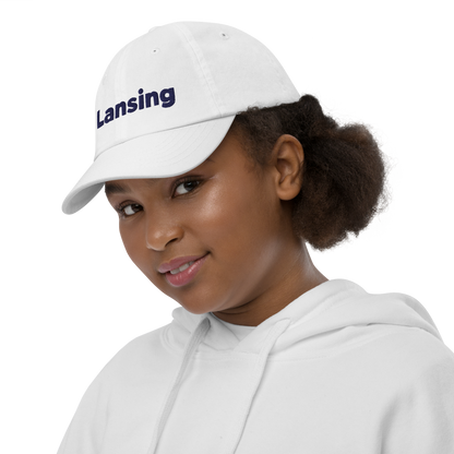 'Lansing' Youth Baseball Cap | White/Navy Embroidery