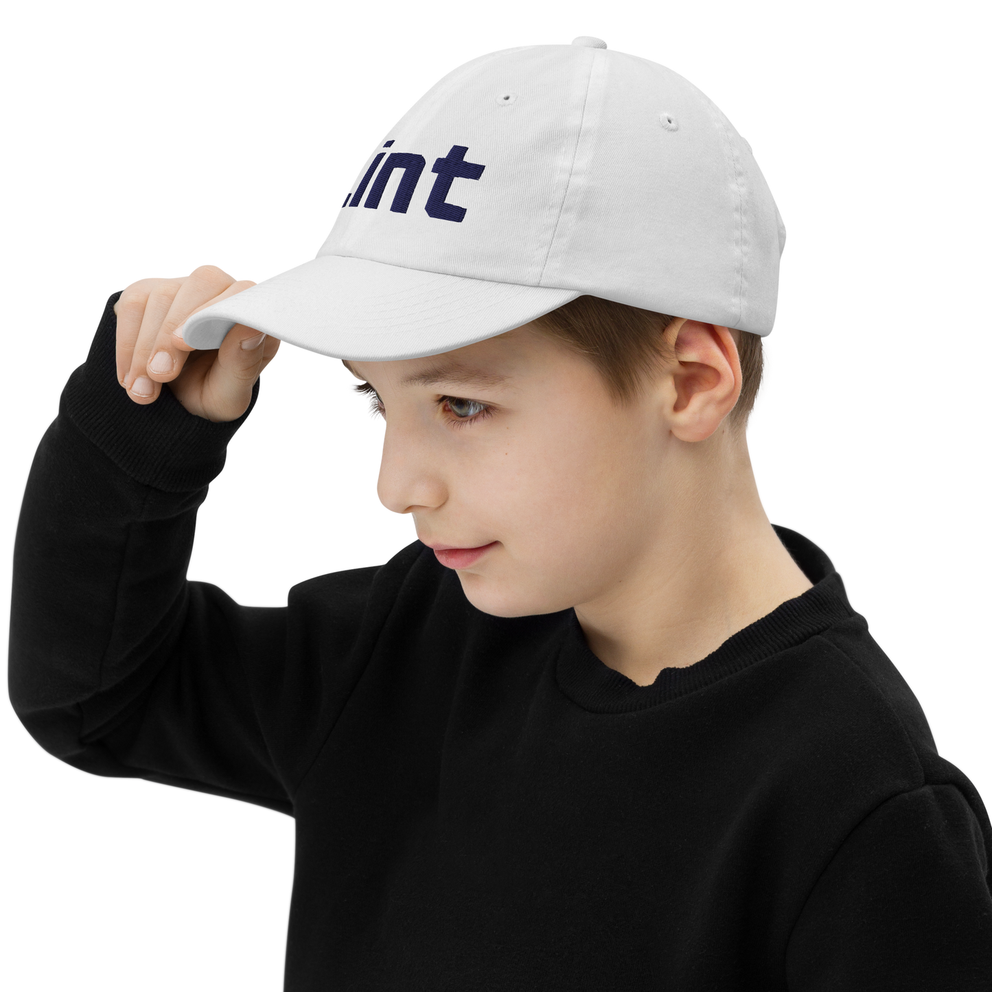 'Flint' Youth Baseball Cap | White/Black Embroidery