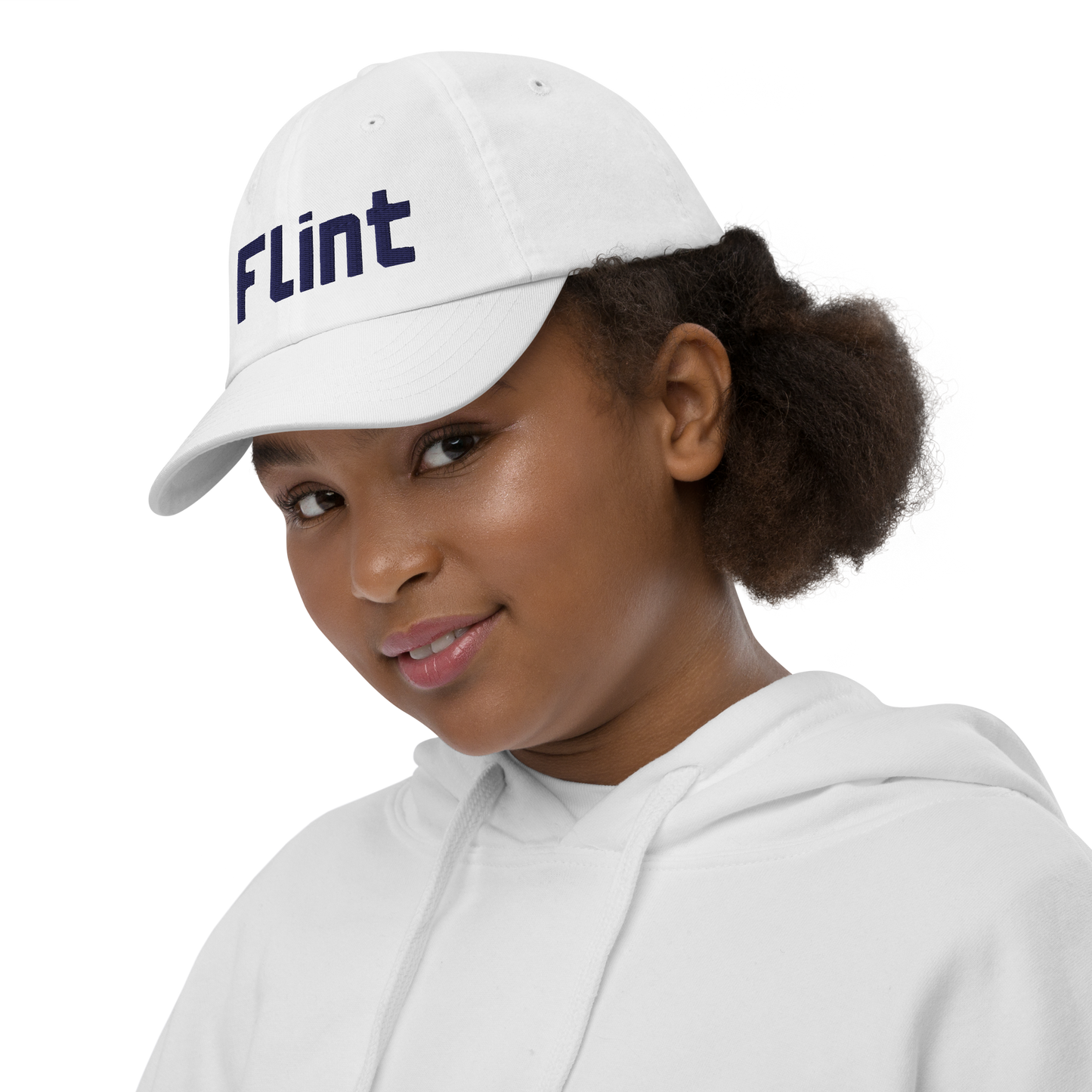 'Flint' Youth Baseball Cap | White/Black Embroidery