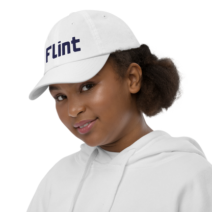 'Flint' Youth Baseball Cap | White/Black Embroidery