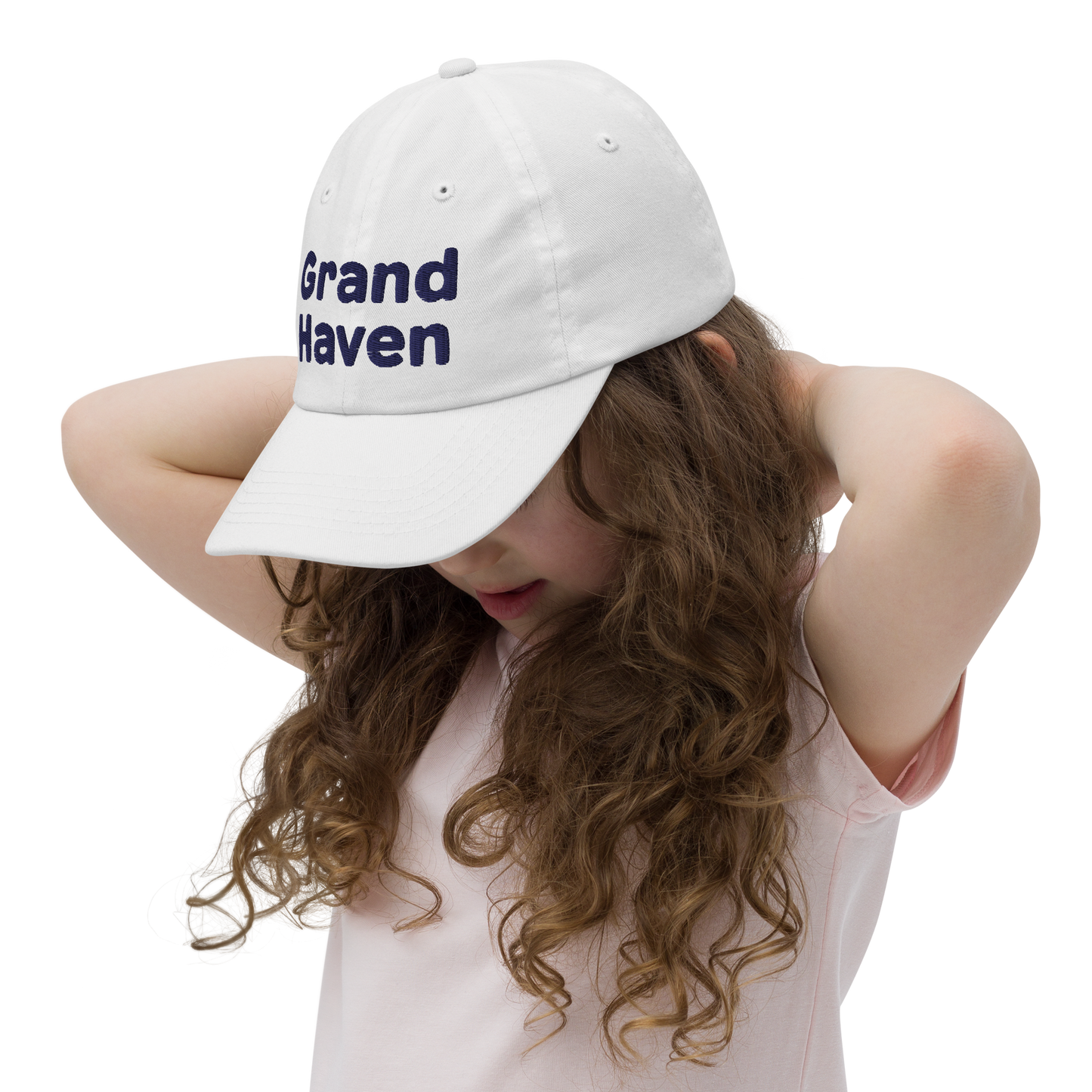 'Grand Haven' Youth Baseball Cap | White/Navy Embroidery