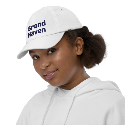 'Grand Haven' Youth Baseball Cap | White/Navy Embroidery