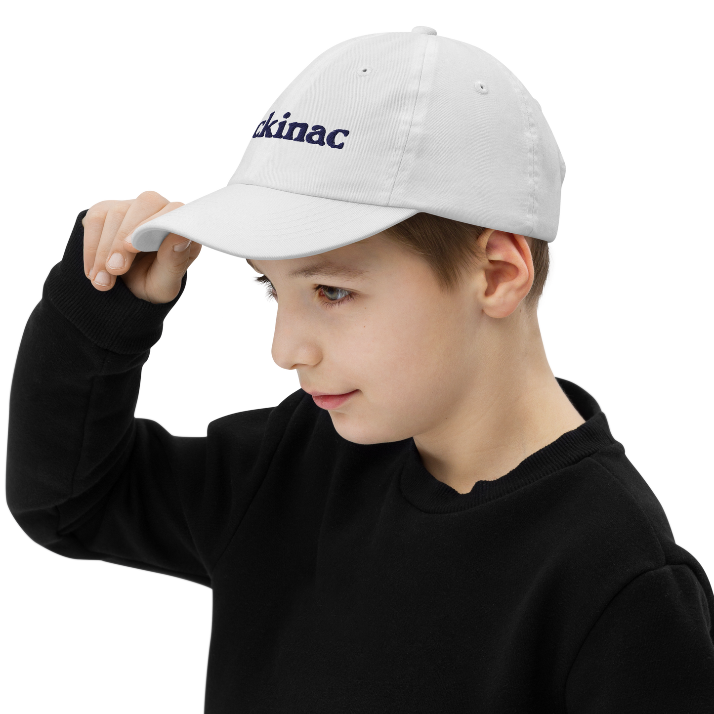 'Mackinac' Youth Baseball Cap | White/Navy Embroidery