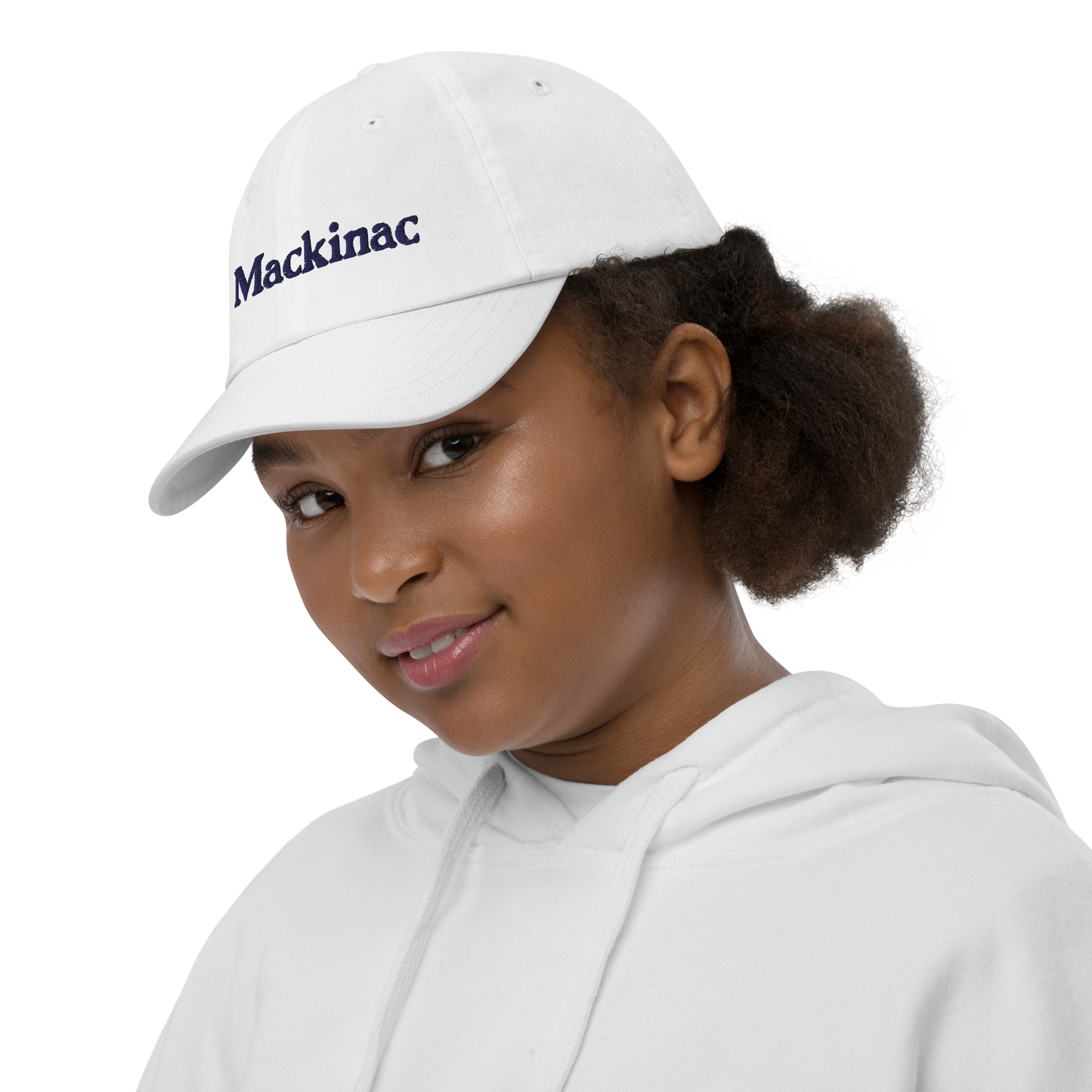 'Mackinac' Youth Baseball Cap | White/Navy Embroidery