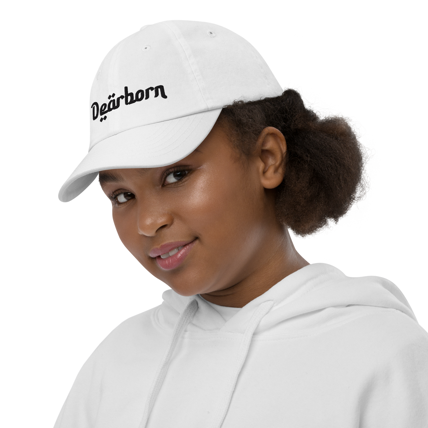 'Dearborn' Youth Baseball Cap | White/Black Embroidery