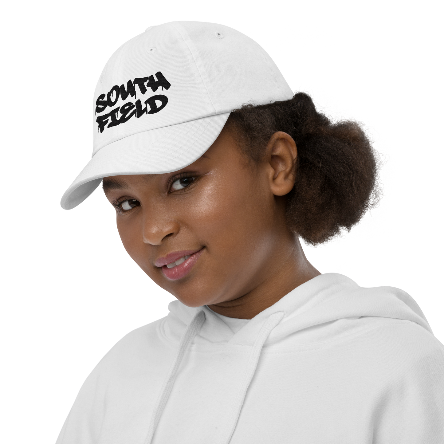 'Southfield' Youth Baseball Cap | White/Black Embroidery