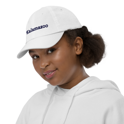 'Kalamazoo' Youth Baseball Cap | White/Navy Embroidery
