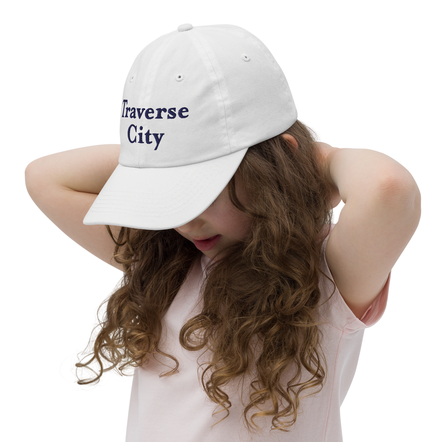 'Traverse City' Youth Baseball Cap | White/Navy Embroidery