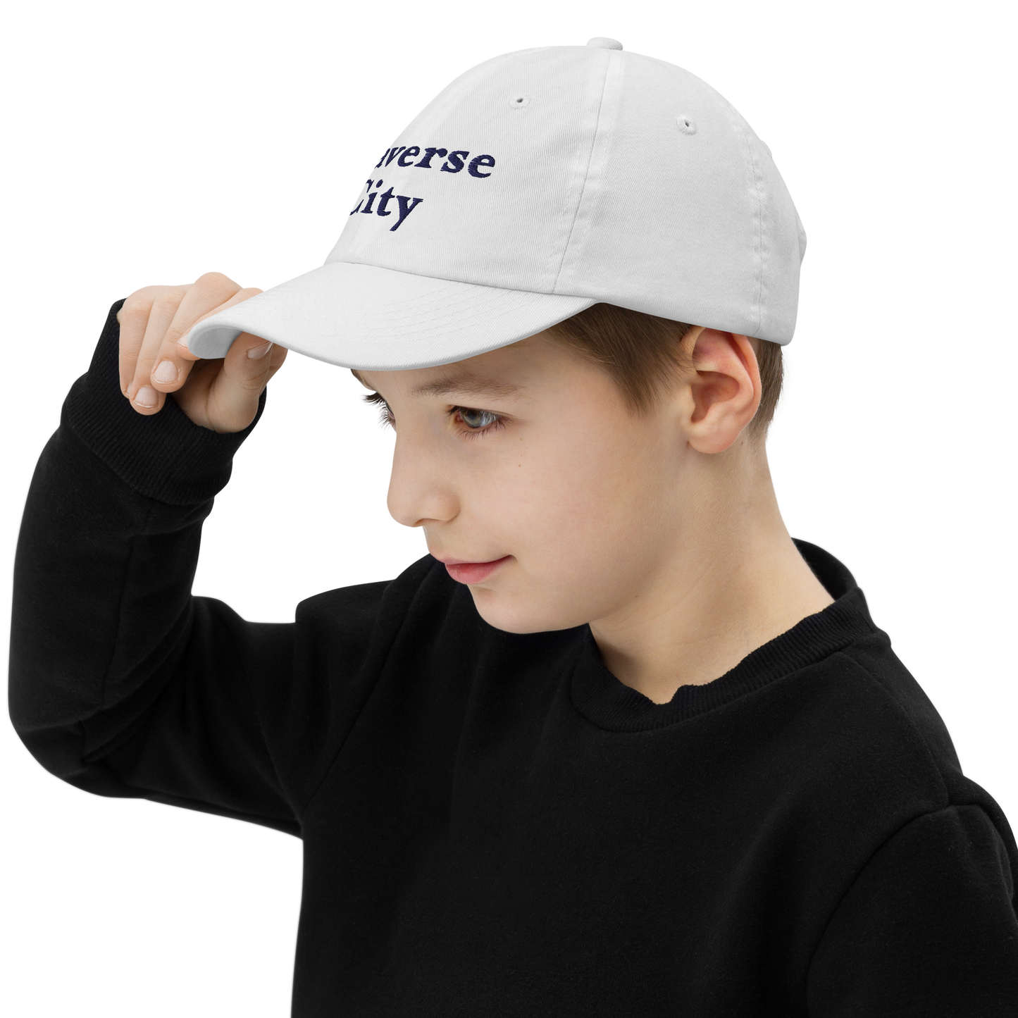 'Traverse City' Youth Baseball Cap | White/Navy Embroidery