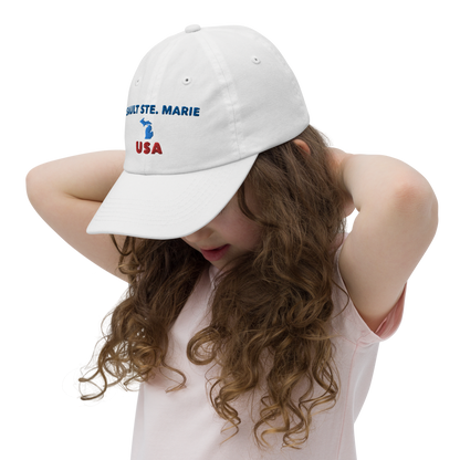 'Sault Ste. Marie USA' Youth Baseball Cap (w/ Michigan Outline)