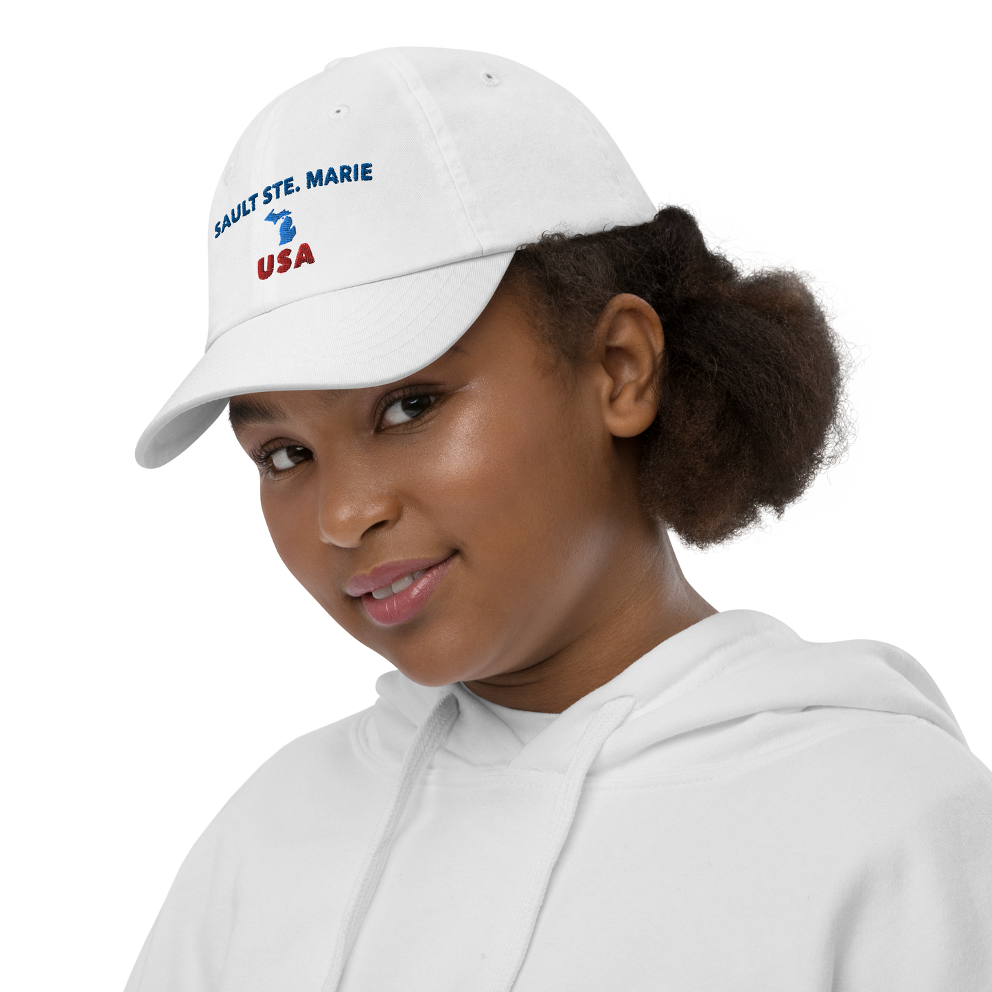 'Sault Ste. Marie USA' Youth Baseball Cap (w/ Michigan Outline)