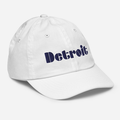 'Detroit' Youth Baseball Cap | White/Black Embroidery