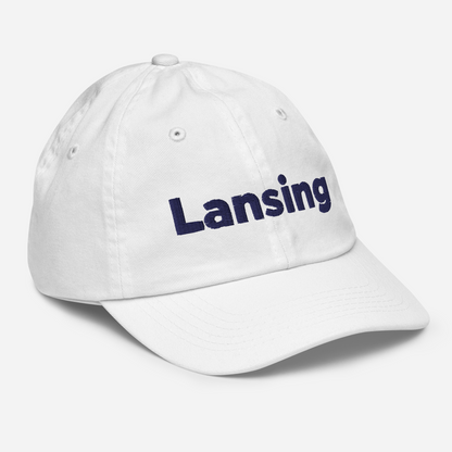 'Lansing' Youth Baseball Cap | White/Navy Embroidery