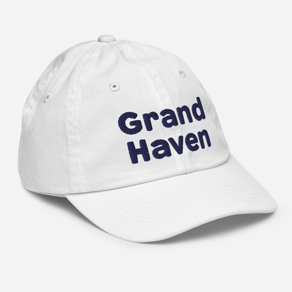 'Grand Haven' Youth Baseball Cap | White/Navy Embroidery