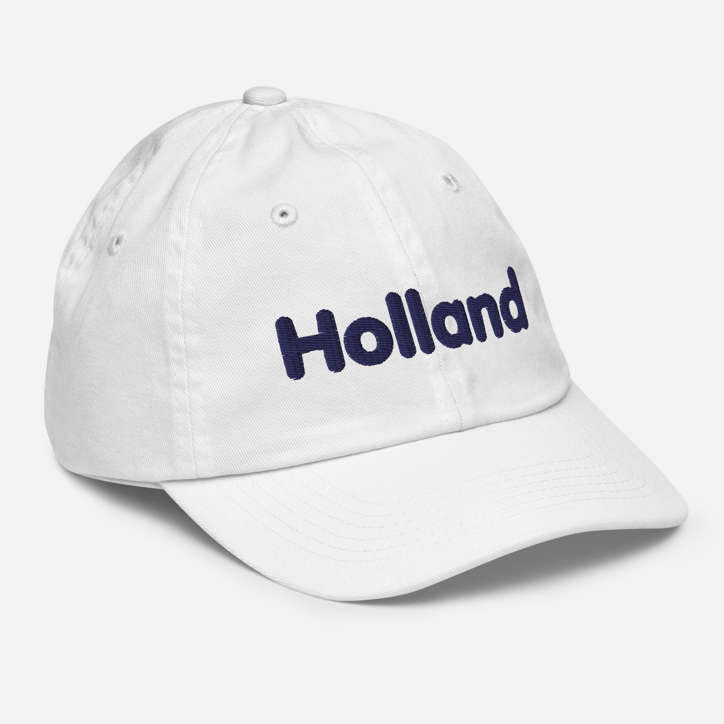 'Holland' Youth Baseball Cap | White/Navy Embrodiery