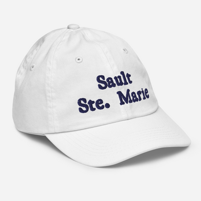 'Sault Ste. Marie' Youth Baseball Cap | White/Navy Embroidery