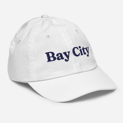 'Bay City' Youth Baseball Cap | White/Black Embroidery