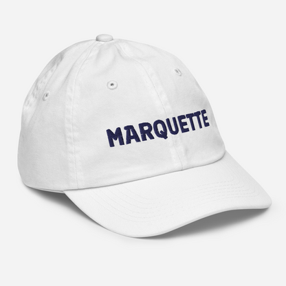 'Marquette' Youth Baseball Cap | White/Navy Embroidery