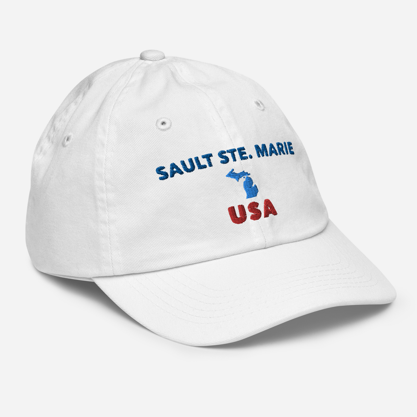 'Sault Ste. Marie USA' Youth Baseball Cap (w/ Michigan Outline)