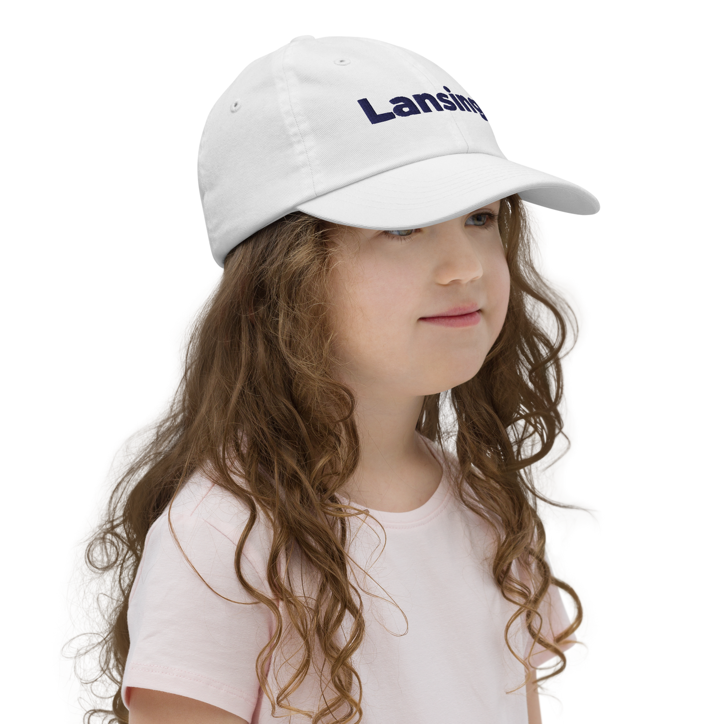 'Lansing' Youth Baseball Cap | White/Navy Embroidery