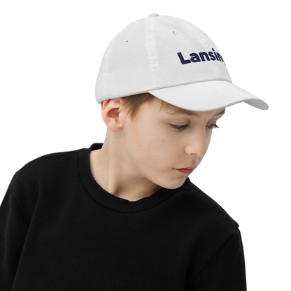 'Lansing' Youth Baseball Cap | White/Navy Embroidery