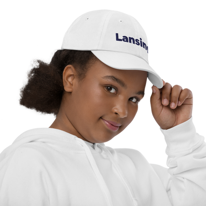 'Lansing' Youth Baseball Cap | White/Navy Embroidery