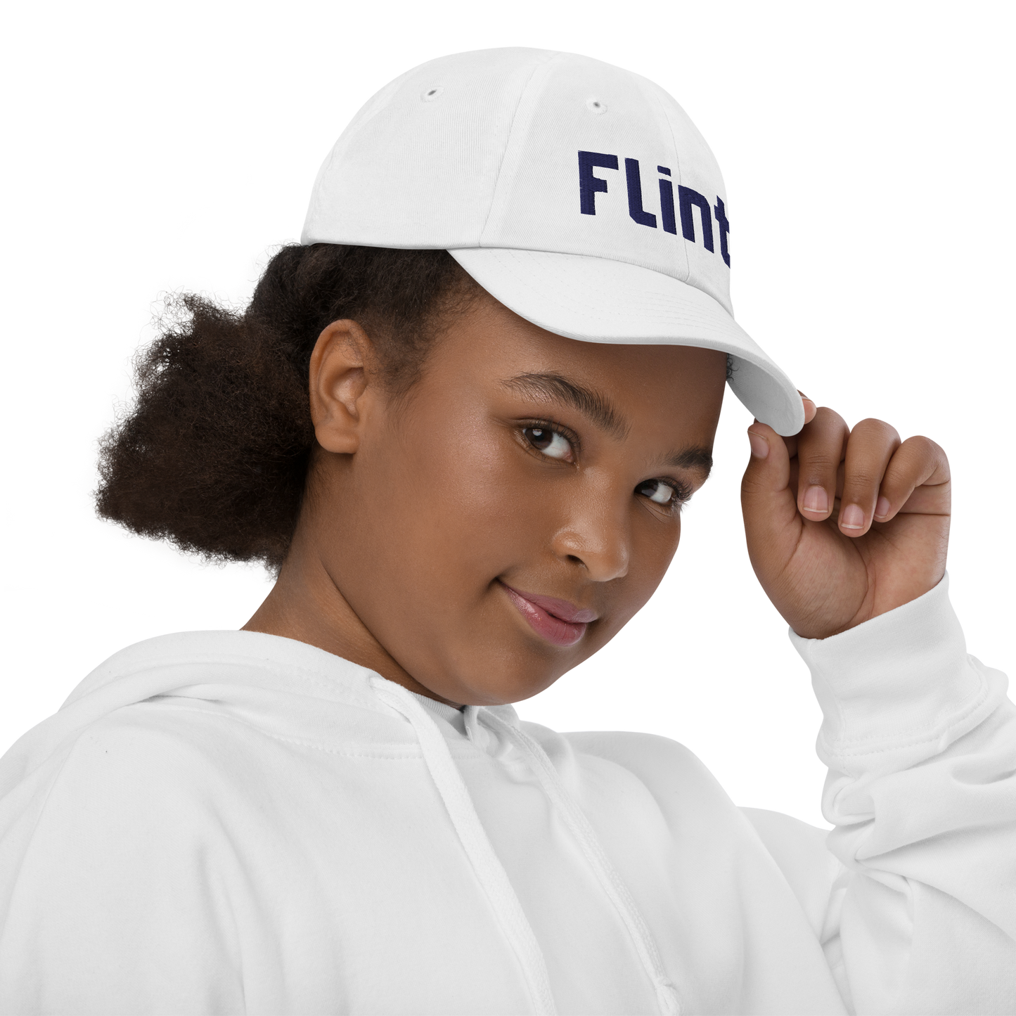 'Flint' Youth Baseball Cap | White/Black Embroidery