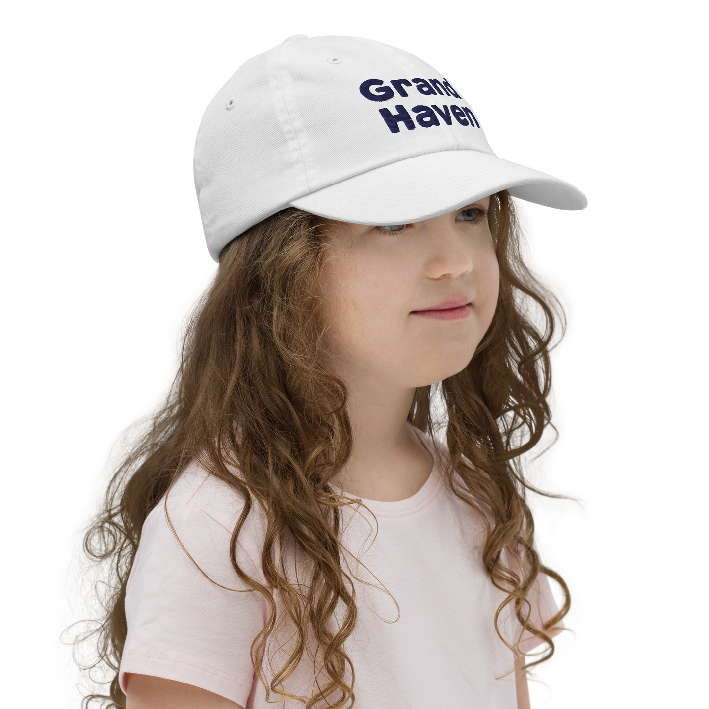 'Grand Haven' Youth Baseball Cap | White/Navy Embroidery