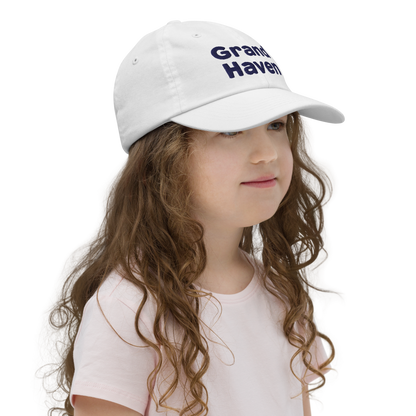 'Grand Haven' Youth Baseball Cap | White/Navy Embroidery