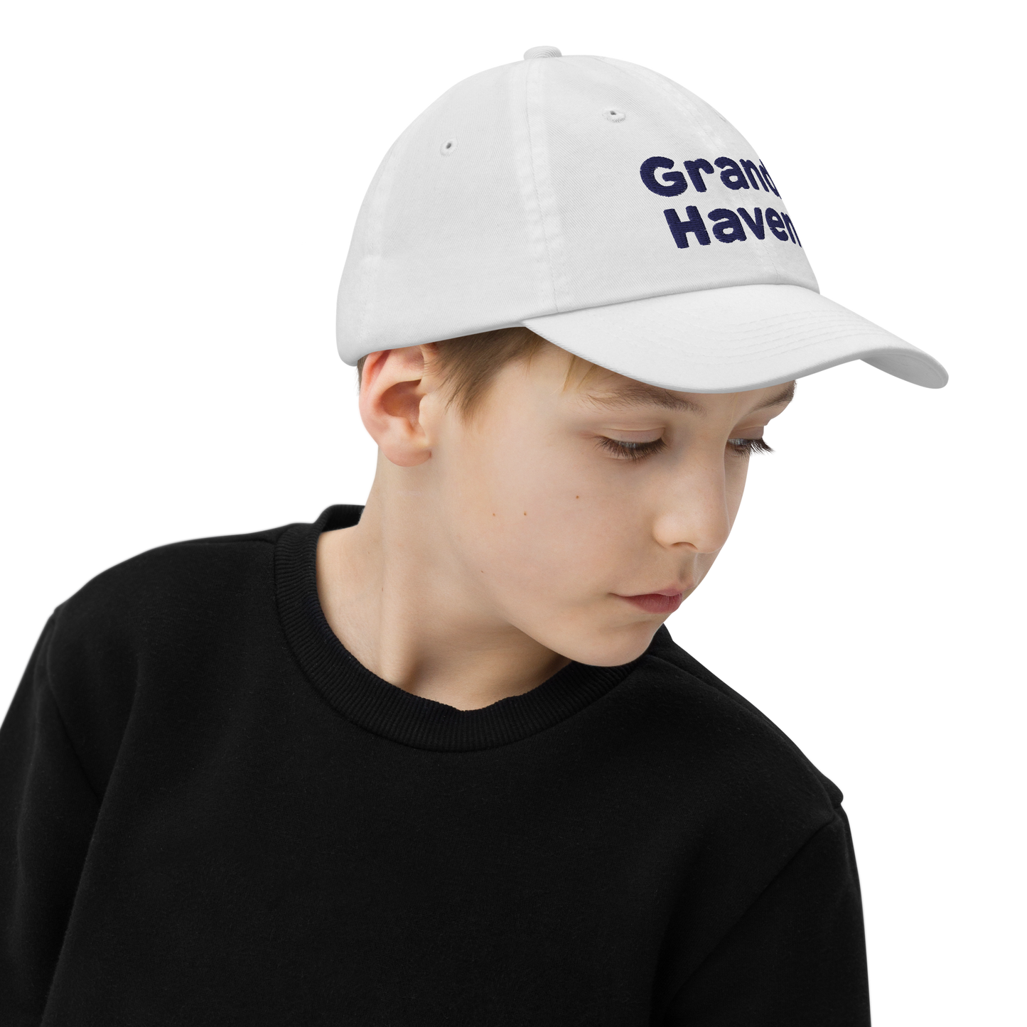 'Grand Haven' Youth Baseball Cap | White/Navy Embroidery