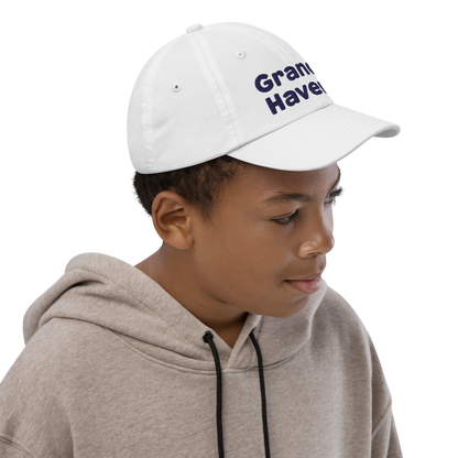 'Grand Haven' Youth Baseball Cap | White/Navy Embroidery