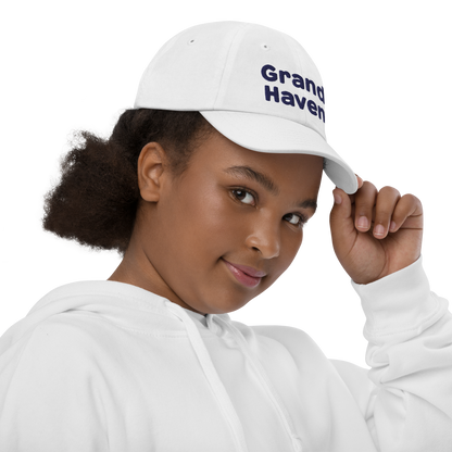 'Grand Haven' Youth Baseball Cap | White/Navy Embroidery