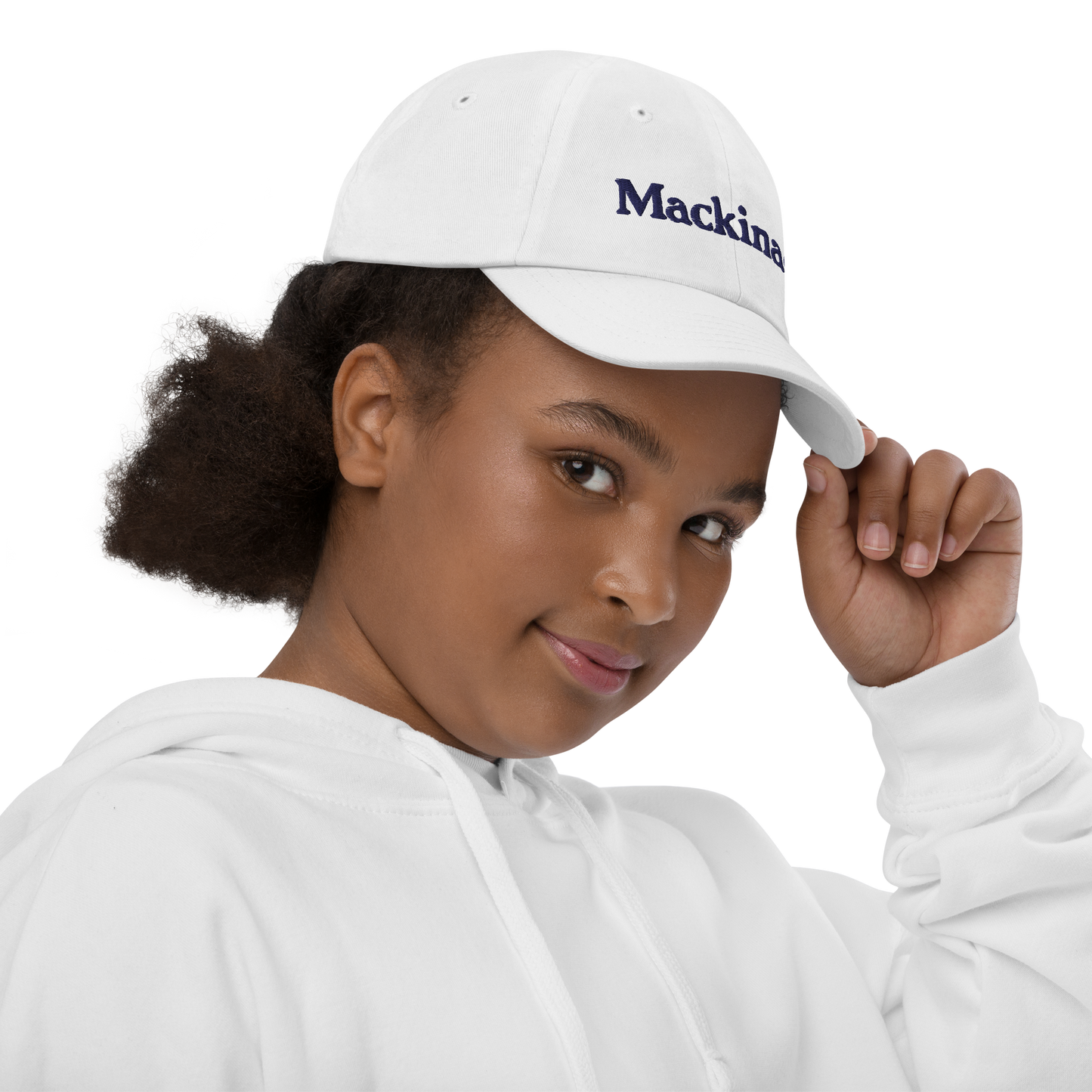 'Mackinac' Youth Baseball Cap | White/Navy Embroidery