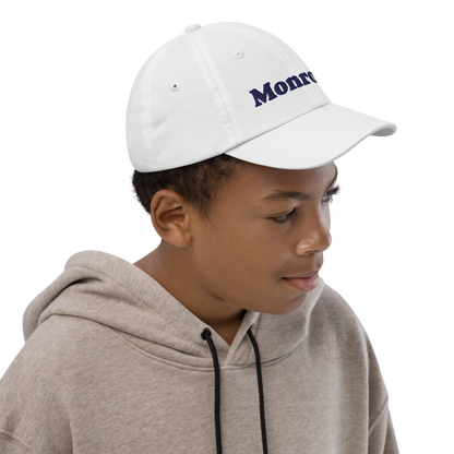 'Monroe' Youth Baseball Cap | White/Navy Embroidery