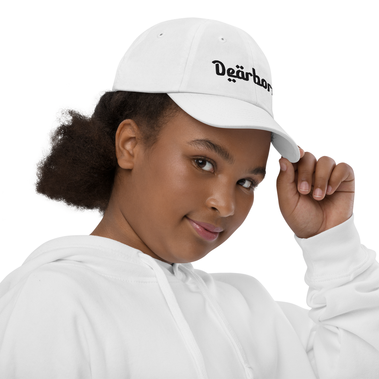 'Dearborn' Youth Baseball Cap | White/Black Embroidery