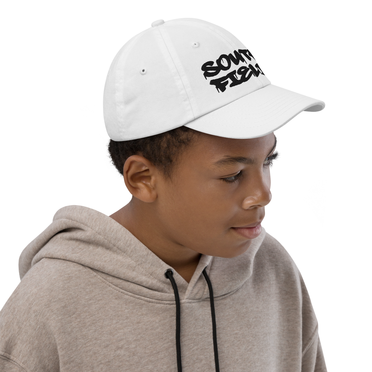 'Southfield' Youth Baseball Cap | White/Black Embroidery