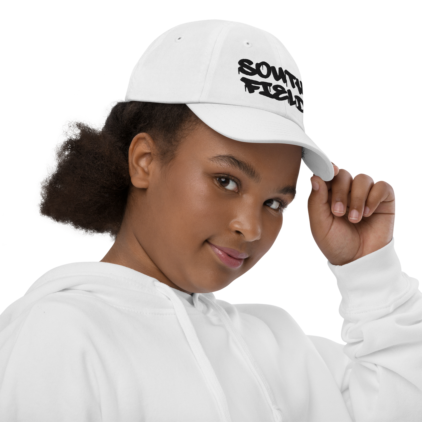 'Southfield' Youth Baseball Cap | White/Black Embroidery