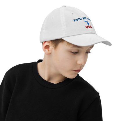 'Sault Ste. Marie USA' Youth Baseball Cap (w/ Michigan Outline)