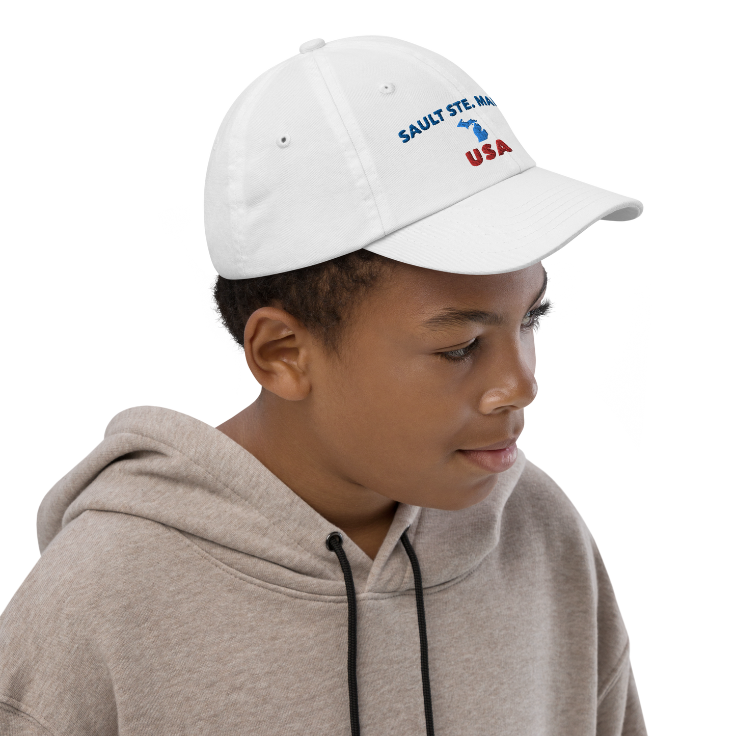 'Sault Ste. Marie USA' Youth Baseball Cap (w/ Michigan Outline)