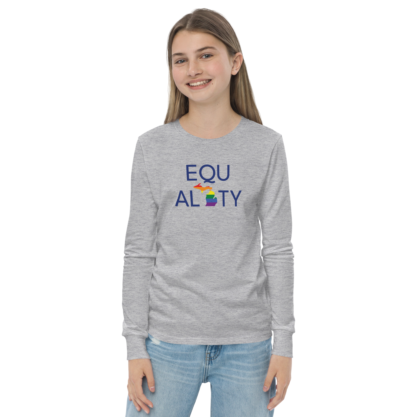 Michigan 'Equality' T-Shirt (LGBTQ Pride Colors) | Unisex Youth Long Sleeve