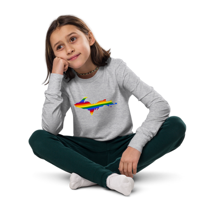 Michigan Upper Peninsula T-Shirt (w/ UP Pride Flag Outline) | Youth Long Sleeve