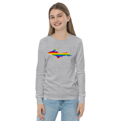 Michigan Upper Peninsula T-Shirt (w/ UP Pride Flag Outline) | Youth Long Sleeve