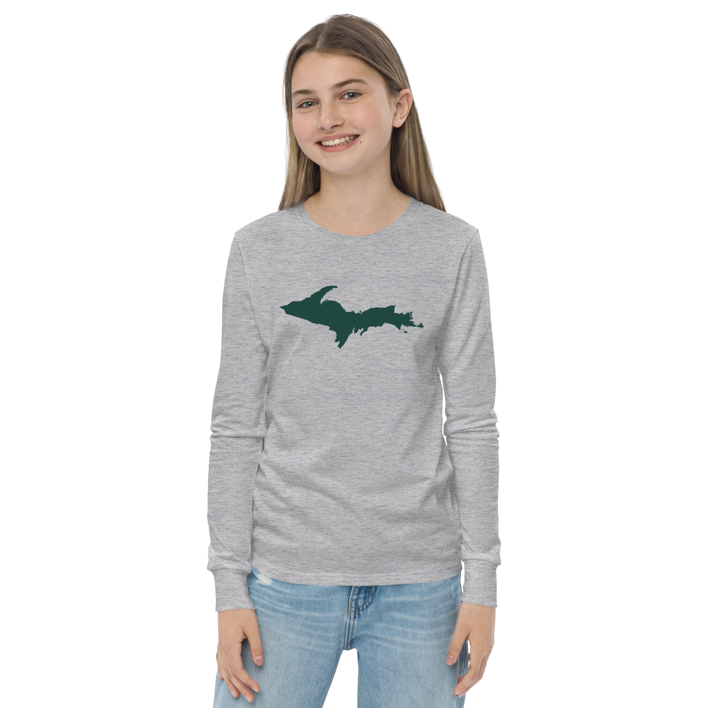 Michigan Upper Peninsula T-Shirt (w/ Green UP Outline) | Youth Long Sleeve