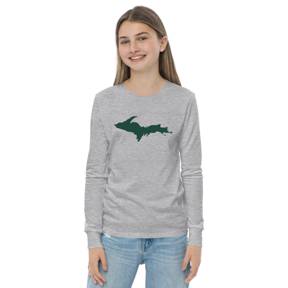 Michigan Upper Peninsula T-Shirt (w/ Green UP Outline) | Youth Long Sleeve